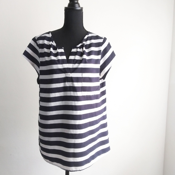 LOFT Tops - Loft navy striped v-neck blouse {minor flaws}